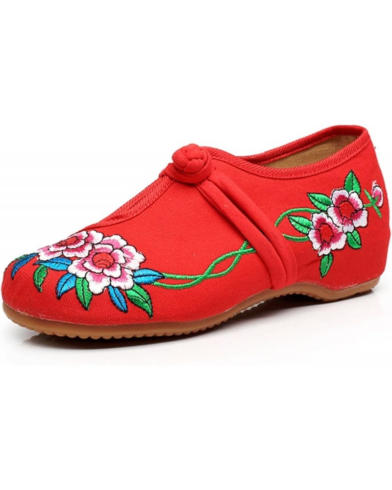 Qhome Women's Fashion Chinese Peony Embroidery Casual Walking Oxford Antiskid Shoes Red $10.07 Oxfords