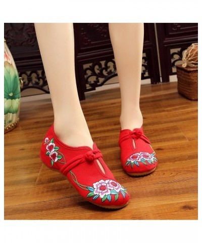 Qhome Women's Fashion Chinese Peony Embroidery Casual Walking Oxford Antiskid Shoes Red $10.07 Oxfords