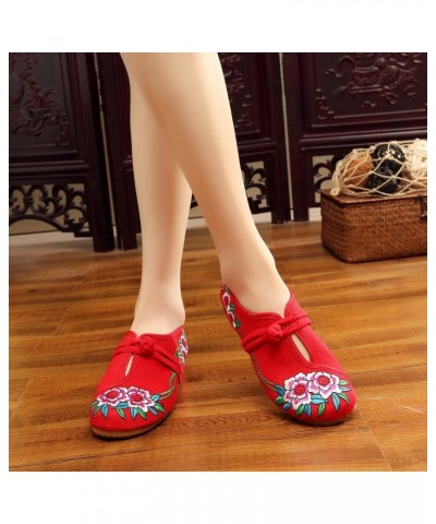 Qhome Women's Fashion Chinese Peony Embroidery Casual Walking Oxford Antiskid Shoes Red $10.07 Oxfords