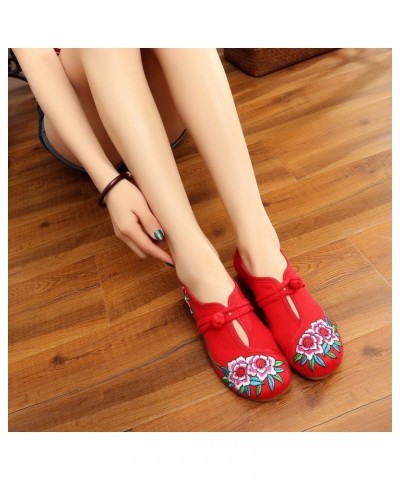 Qhome Women's Fashion Chinese Peony Embroidery Casual Walking Oxford Antiskid Shoes Red $10.07 Oxfords