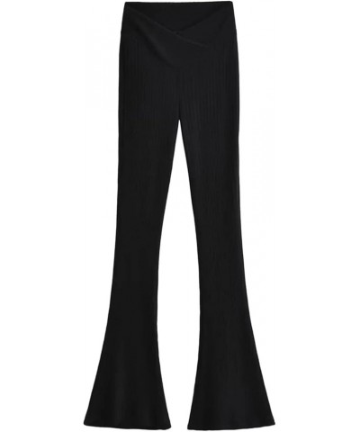 Linen Pants Women Short Knit Casual Flared Pants High Waist Pants Retro Ladies Solid Color Fleece Sweatpants Pants - Black $1...