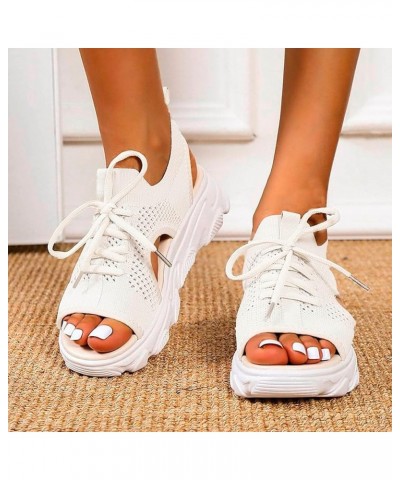 Summer Women Sandals Mesh Casual White Thick Soled Lace Up Sandals Open Toe Beach Shoes Size 12 Womens Sandals Sexy White $15...