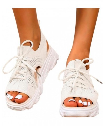 Summer Women Sandals Mesh Casual White Thick Soled Lace Up Sandals Open Toe Beach Shoes Size 12 Womens Sandals Sexy White $15...