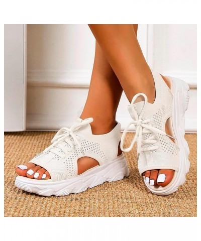 Summer Women Sandals Mesh Casual White Thick Soled Lace Up Sandals Open Toe Beach Shoes Size 12 Womens Sandals Sexy White $15...