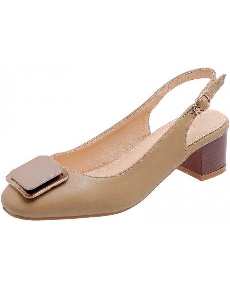 Women's Retro Slingback Low Stacked Block Heel Sandals Closed Round Toe Ajustable Buckle Dress Party Pumps Beige $26.95 Sandals