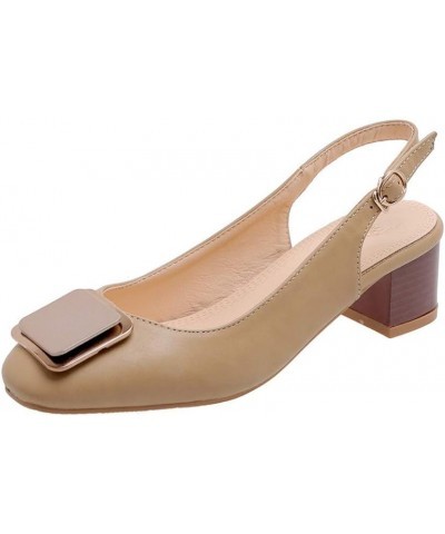 Women's Retro Slingback Low Stacked Block Heel Sandals Closed Round Toe Ajustable Buckle Dress Party Pumps Beige $26.95 Sandals