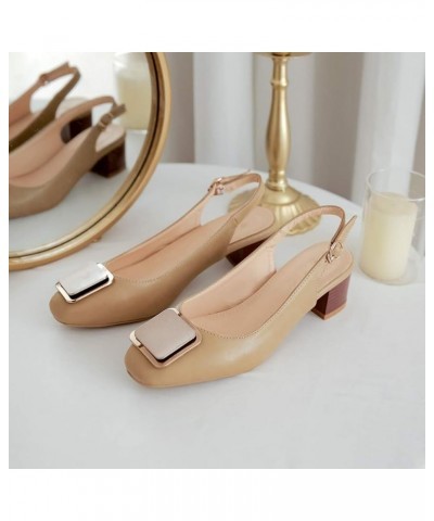 Women's Retro Slingback Low Stacked Block Heel Sandals Closed Round Toe Ajustable Buckle Dress Party Pumps Beige $26.95 Sandals