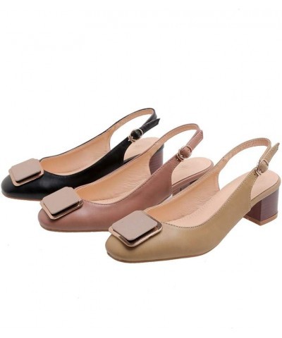 Women's Retro Slingback Low Stacked Block Heel Sandals Closed Round Toe Ajustable Buckle Dress Party Pumps Beige $26.95 Sandals