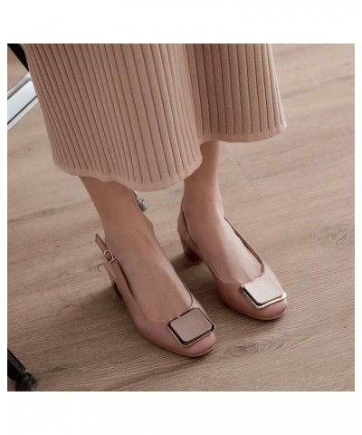 Women's Retro Slingback Low Stacked Block Heel Sandals Closed Round Toe Ajustable Buckle Dress Party Pumps Beige $26.95 Sandals