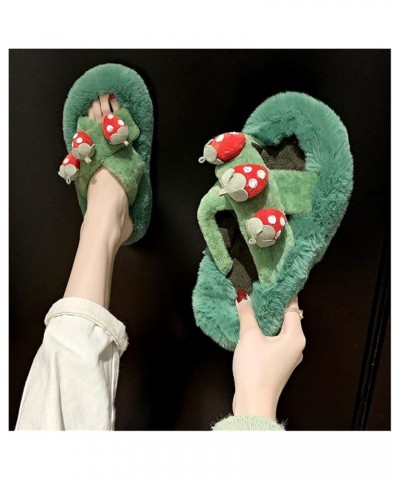 Slippers Women's Autumn and Winter Fashion, Wear Fur Shoes, Household Summer Strawberry Cotton Slippers (Color : Green, Size ...