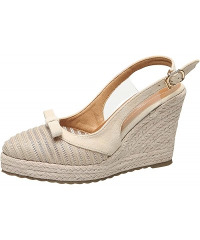 Wedge Sandals for Women Wedge Heel French Fisherman Shoes 2022 Summer New Thick Sole Straw Woven Espadrilles 7 Beige $20.29 S...