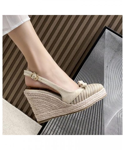 Wedge Sandals for Women Wedge Heel French Fisherman Shoes 2022 Summer New Thick Sole Straw Woven Espadrilles 7 Beige $20.29 S...