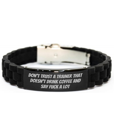 Funny Trainer Gifts - Glidelock Clasp Bracelet - Don't Trust A Trainer That Doesn't Drink Coffee And Say Fuck A Lot - Sarcast...