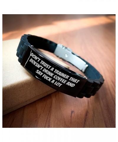 Funny Trainer Gifts - Glidelock Clasp Bracelet - Don't Trust A Trainer That Doesn't Drink Coffee And Say Fuck A Lot - Sarcast...