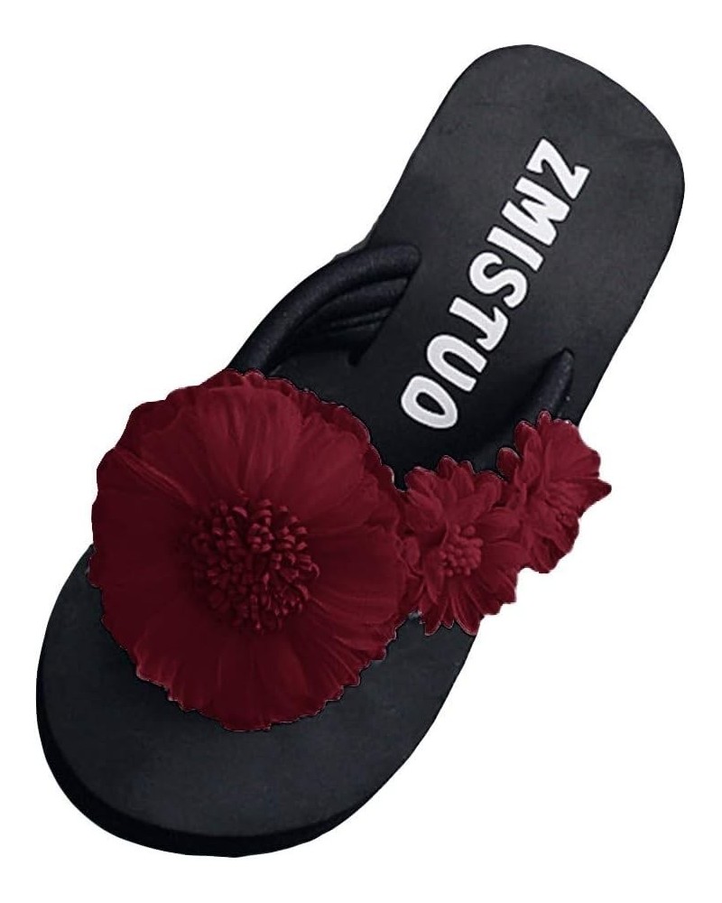 Flip Flops For Women Beach Slides Memory Foam Slippers For Women Black Platform Sandals Women Flats For Women 6-wine $11.09 A...