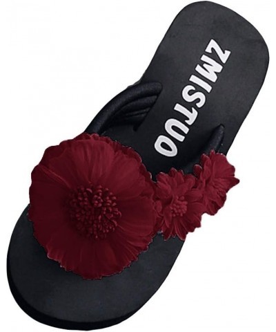 Flip Flops For Women Beach Slides Memory Foam Slippers For Women Black Platform Sandals Women Flats For Women 6-wine $11.09 A...