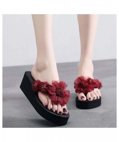 Flip Flops For Women Beach Slides Memory Foam Slippers For Women Black Platform Sandals Women Flats For Women 6-wine $11.09 A...