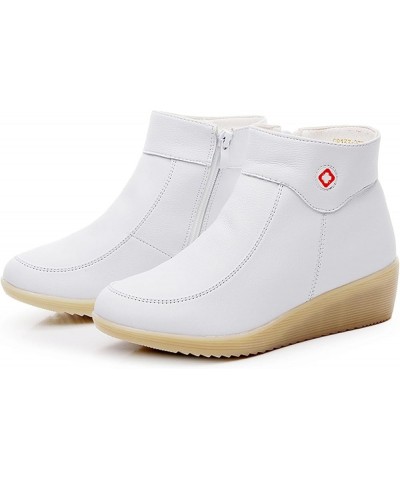 Women's Leather High Top Nursing Shoes Fur Lining Air Cushion Side Zipper Booties with Arch Support Lightweight Comfort Non-S...