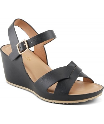 Women's LYRIC Cross-Strapped Wedge Sandals Black $39.72 Sandals