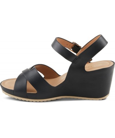 Women's LYRIC Cross-Strapped Wedge Sandals Black $39.72 Sandals