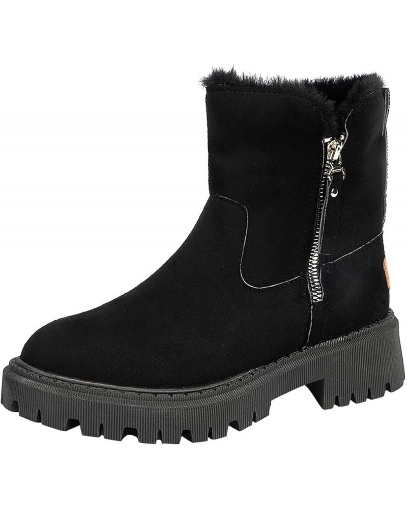 Womens Cute Snow Boots Suede Mid Calf Boots Zipper Side Outdoor Shoes Winter Warm Fur Lined Comfortable Booties Black $17.99 ...