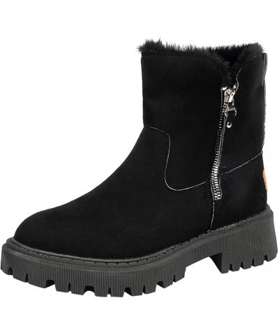 Womens Cute Snow Boots Suede Mid Calf Boots Zipper Side Outdoor Shoes Winter Warm Fur Lined Comfortable Booties Black $17.99 ...