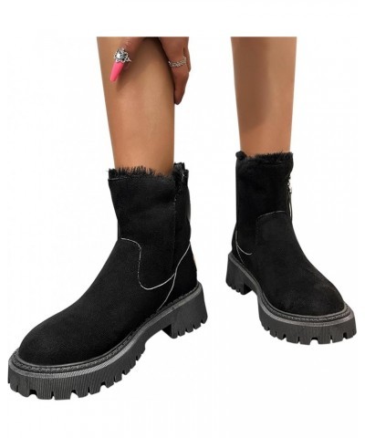 Womens Cute Snow Boots Suede Mid Calf Boots Zipper Side Outdoor Shoes Winter Warm Fur Lined Comfortable Booties Black $17.99 ...