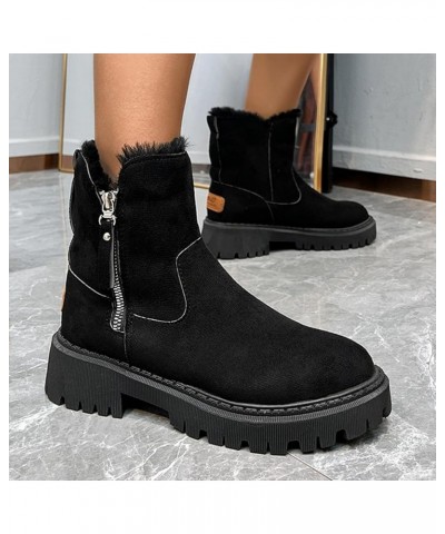 Womens Cute Snow Boots Suede Mid Calf Boots Zipper Side Outdoor Shoes Winter Warm Fur Lined Comfortable Booties Black $17.99 ...