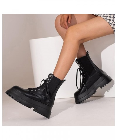 Fashion Platform Gothic Boots for Women Punk Low Boots 41 Pu Black $23.19 Boots