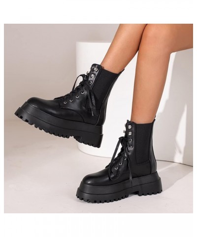 Fashion Platform Gothic Boots for Women Punk Low Boots 41 Pu Black $23.19 Boots