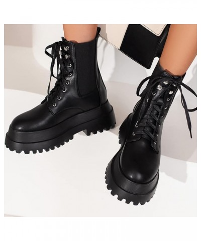 Fashion Platform Gothic Boots for Women Punk Low Boots 41 Pu Black $23.19 Boots