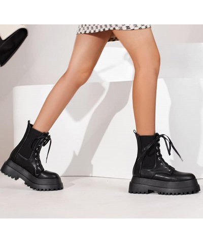 Fashion Platform Gothic Boots for Women Punk Low Boots 41 Pu Black $23.19 Boots