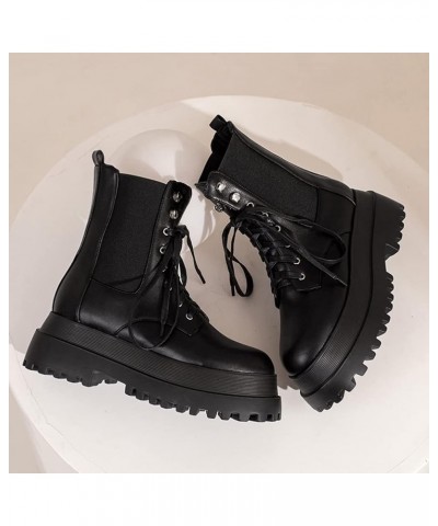 Fashion Platform Gothic Boots for Women Punk Low Boots 41 Pu Black $23.19 Boots