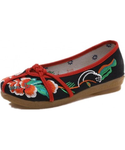 Women and Ladies Embroidery Slip-on Loafers Summer Flat Shoe Black $19.59 Loafers & Slip-Ons