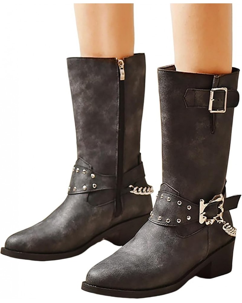 Women's Wide Calf Knee High Boots, Faux Fur Winter Boots Riding Boots Metal Buckle Calf Boot Fashion Dressy Boots A-black $27...