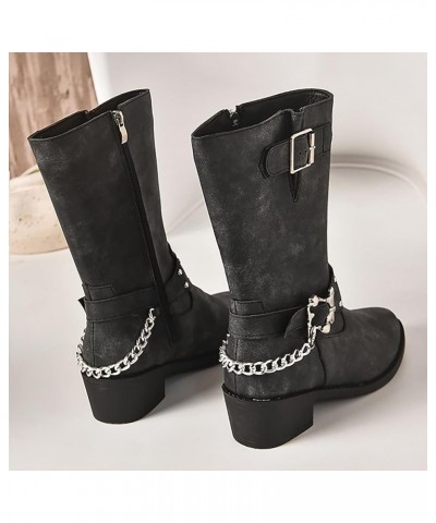 Women's Wide Calf Knee High Boots, Faux Fur Winter Boots Riding Boots Metal Buckle Calf Boot Fashion Dressy Boots A-black $27...