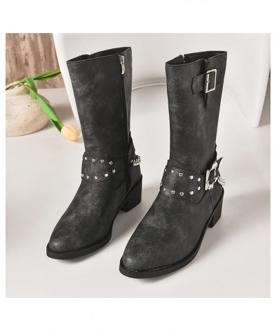 Women's Wide Calf Knee High Boots, Faux Fur Winter Boots Riding Boots Metal Buckle Calf Boot Fashion Dressy Boots A-black $27...