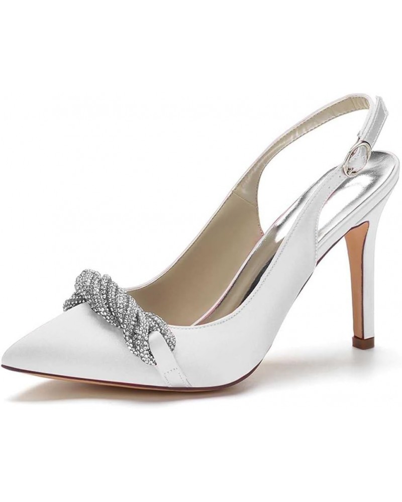 Women's High Heel Pumps Sandals Closed Toe with Satin Rhinestones Buckle Stiletto Bridal Wedding Party Dress Shoes White $34....