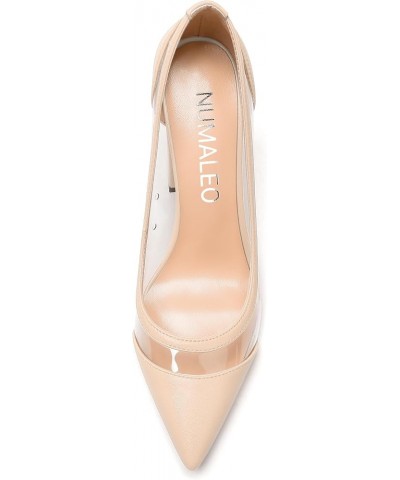 Womens PVC fashion Clear Slip On Fashion Pointed Toe Matte Party Block High Heel Pumps Shoes 4 Inch Beige $31.49 Pumps