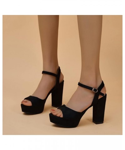 Women's Solid Color Suede High Heels Ladies Fashion Breathable Open Toe Thick Heel Sandals Buckle Strap Dressy Black 7 $25.85...