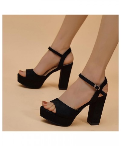 Women's Solid Color Suede High Heels Ladies Fashion Breathable Open Toe Thick Heel Sandals Buckle Strap Dressy Black 7 $25.85...