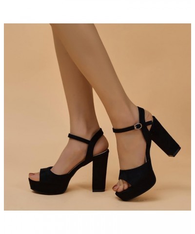 Women's Solid Color Suede High Heels Ladies Fashion Breathable Open Toe Thick Heel Sandals Buckle Strap Dressy Black 7 $25.85...