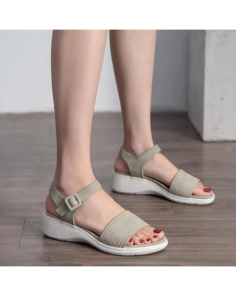 Women's Sandals Women's Open Toe Wedge Sandals, Summer Fashion Ankle Strap Sandals for Women, Ladies Beach Casual Comfort Lea...