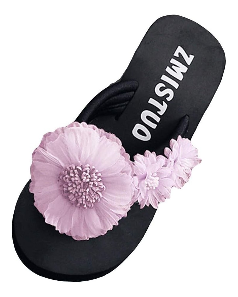 Flop Flower Toe Slipper Open Fashion Wedges Women Shoes Slip-on Flip Flops for Women Wide Width Comfortable (Navy, 5.5) 7 Pur...