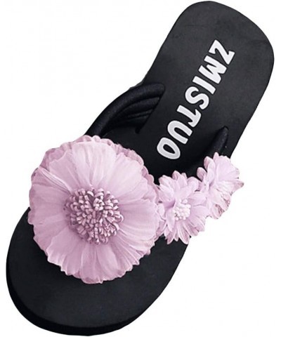 Flop Flower Toe Slipper Open Fashion Wedges Women Shoes Slip-on Flip Flops for Women Wide Width Comfortable (Navy, 5.5) 7 Pur...