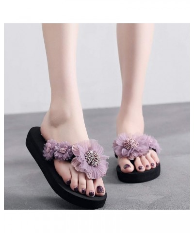 Flop Flower Toe Slipper Open Fashion Wedges Women Shoes Slip-on Flip Flops for Women Wide Width Comfortable (Navy, 5.5) 7 Pur...