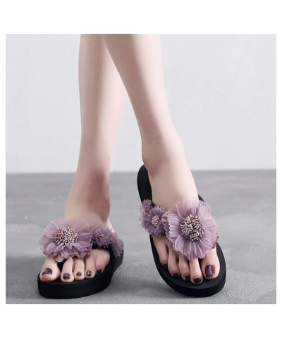 Flop Flower Toe Slipper Open Fashion Wedges Women Shoes Slip-on Flip Flops for Women Wide Width Comfortable (Navy, 5.5) 7 Pur...