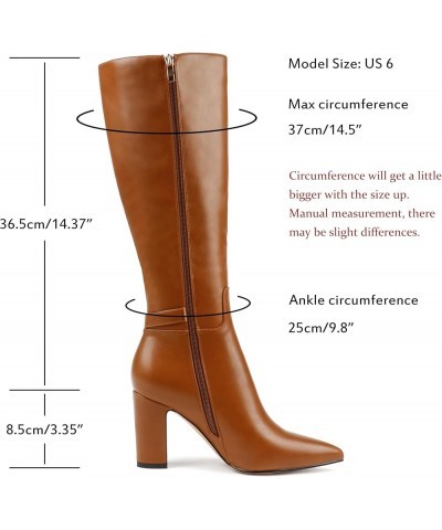 Women's High Block Heel Wrinkled Slouchy Zipper Knee High Boots Brown Matte (Buckle-style) $28.60 Boots