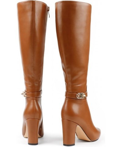 Women's High Block Heel Wrinkled Slouchy Zipper Knee High Boots Brown Matte (Buckle-style) $28.60 Boots