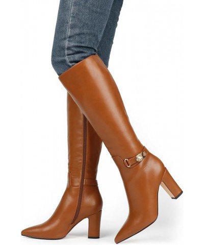 Women's High Block Heel Wrinkled Slouchy Zipper Knee High Boots Brown Matte (Buckle-style) $28.60 Boots